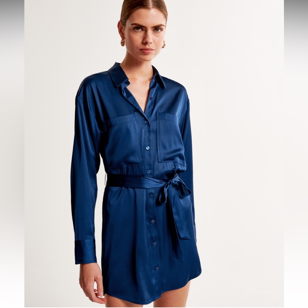 ABERCROMBIE Long-Sleeve Belted Shirt Dress